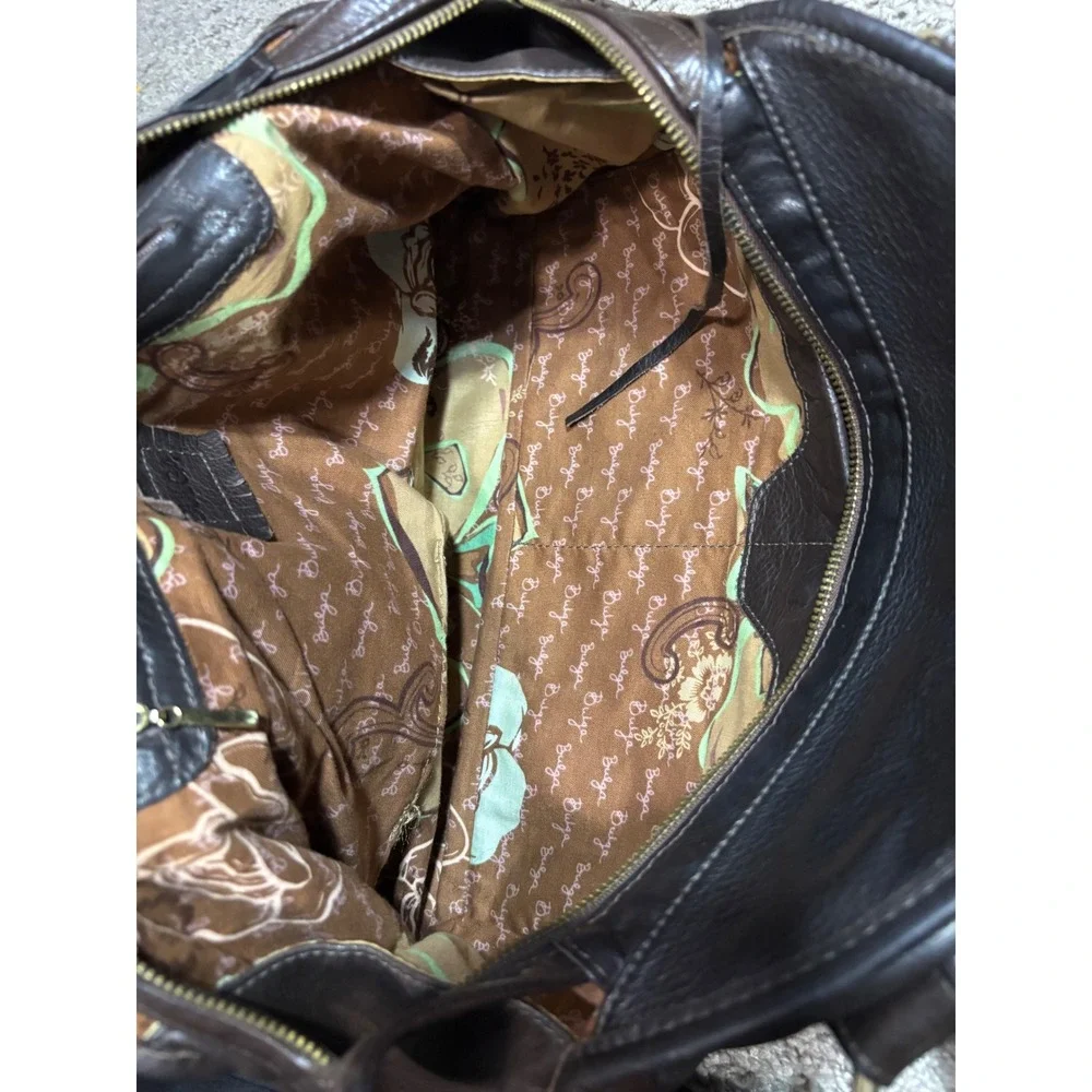 Bulga Dark Brown Pebbled Leather Satchel Hobo Bag Gold Ring Hardware